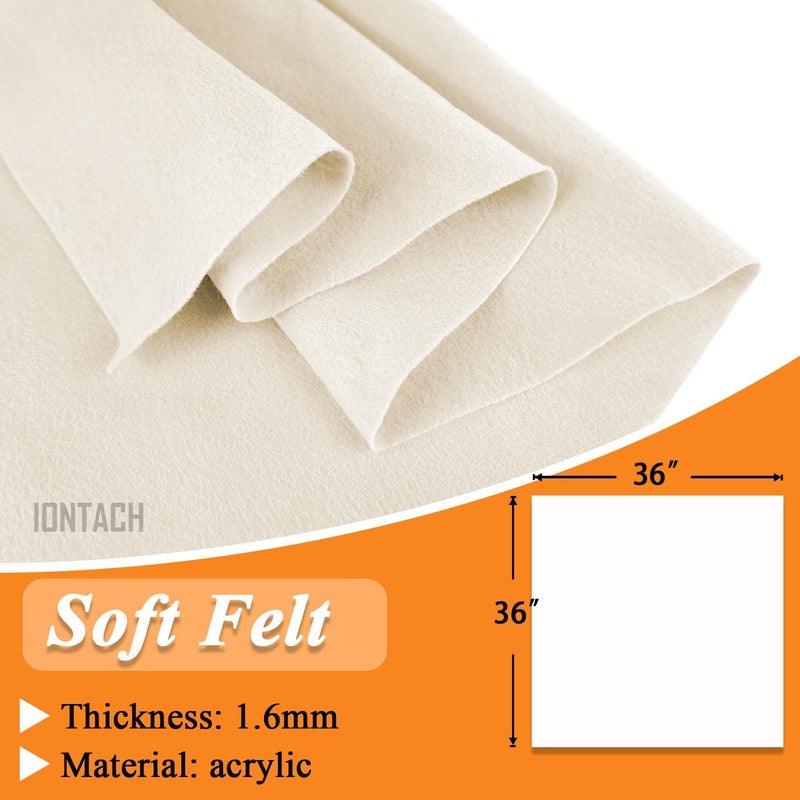 IONTACH قماش فيelt العاجي 36" × 36" (1 ياردة مربعة)، أوراق فيelt ناعمة بسماكة 1.6 مم لمشاريع الحرف اليدوية والخياطة والتطريز DIY، زينة - Image 3